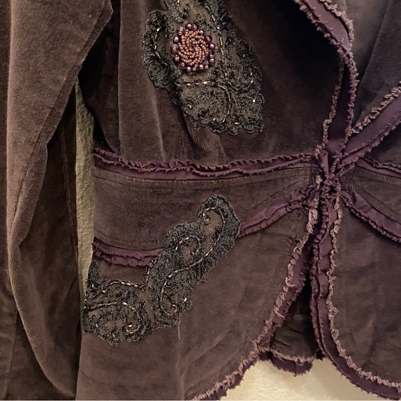 FLAIR COLLECTION Women Brown Embellished Corduroy Boho Blazer-Medium-Fit Small - Picture 5 of 11